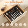 Lifewit Expandable Silverware Drawer Organizer, 16.7 inches Deep Adjustable Utensil Cutlery Tray for kitchen, Plastic Flatware Spoon Fork Knives Holder Storage Divider, 7 Compartment, 2 Pack, Gray(Black)