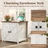 Lifewit Farmhouse End Table with Charging Station and USB Ports, Large Tabletop Side Table with Double Barn Doors, Wood Square Nightstand for Living Room, Office, Bedroom, Hold 110lbs, Rustic White