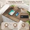 Lifewit Farmhouse End Table with Charging Station and USB Ports, Large Tabletop Side Table with Double Barn Doors, Wood Square Nightstand for Living Room, Office, Bedroom, Hold 110lbs, Rustic White