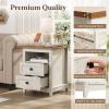 Lifewit Farmhouse Nightstand with Power Outlets and USB Ports, Bedside Table with 2 Drawers and 1 Open Storage Space, End Table for Bedroom, Hold 100lbs, Rustic White