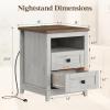 Lifewit Farmhouse Nightstand with Power Outlets and USB Ports, Bedside Table with 2 Drawers and 1 Open Storage Space, End Table for Bedroom, Hold 100lbs, Rustic White
