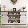 Lifewit Farmhouse TV Stand for up to 65″ TV, Entertainment Center with Ajustable Shelves, Sliding Barn Door and Open Storage Spaces, TV Console for Living Room, Bedroom, Hold 300lbs, Rustic White(Up to 75″ TV)