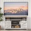 Lifewit Farmhouse TV Stand for up to 65″ TV, Entertainment Center with Ajustable Shelves, Sliding Barn Door and Open Storage Spaces, TV Console for Living Room, Bedroom, Hold 300lbs, Rustic White(Up to 65″ TV)