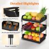Lifewit Fruit Basket for Kitchen Counter, 3 Tier 16″(40cm) H Fruit Bowl with Banana Hanger, Vegetable Storage Stand Holder Organizer for Bread Snack Produce, Black