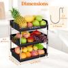 Lifewit Fruit Basket for Kitchen Counter, 3 Tier 16″(40cm) H Fruit Bowl with Banana Hanger, Vegetable Storage Stand Holder Organizer for Bread Snack Produce, Black