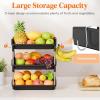 Lifewit Fruit Basket for Kitchen Counter, 3 Tier 16″(40cm) H Fruit Bowl with Banana Hanger, Vegetable Storage Stand Holder Organizer for Bread Snack Produce, Black