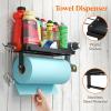 Lifewit Garage Paper Towel Holder with Shelf, Shop Towel Holder, Wall Mount Tool Rack with 4 Hooks&Phone Stand, Stick on Adhesive (Hold 19lbs) or Screws(44lbs) for Clean Station/Craft Room,1Pack,Black(2)