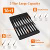 Lifewit Magnetic Drawer Knife Organizers Insert, Kitchen Plastic In Drawer Knife Block Slots, Steak Chefs Knives Holder Storage Sets for 16 Knives and 1 Sharpening Steel, Extra Large, Gray(Black)