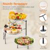 Lifewit Plastic 3 Tier Serving Tray Platter for Party Entertaining, 10″ × 10″ Large Dessert Table Display Set, White Reusable Round Dishes with Gold Metal Display Stand for Veggie, Fruit, Cookies(Black)