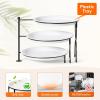 Lifewit Plastic 3 Tier Serving Tray Platter for Party Entertaining, 10″ × 10″ Large Dessert Table Display Set, White Reusable Round Dishes with Gold Metal Display Stand for Veggie, Fruit, Cookies(Black)