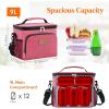 Lifewit Reusable Insulated Lunch Bag, Portable Cooler Freezable Soft Lunchbox Leakproof with Adjustable Shoulder Strap for Men Women Adult for Work Picnic or Travel, 9L 12 Can, Black(Pink)
