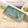 Lifewit Silverware Drawer Organizer, Expandable BPA Free Plastic Utensil Tray for Kitchen, Adjustable Flatware Cutlery Holder for Spoons Forks Knives, 21.3-36 x 16.9, Black(Turquoise)