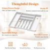 Lifewit Silverware Drawer Organizer, Expandable BPA Free Plastic Utensil Tray for Kitchen, Adjustable Flatware Cutlery Holder for Spoons Forks Knives, 21.3-36 x 16.9, Black(White)