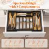 Lifewit Silverware Drawer Organizer, Expandable Utensil Tray for Kitchen, Bamboo Flatware and Cutlery Holder, Wood Adjustable Storage for Spoons Forks Knives, 13-22×15/ 33-56x38cm, Natural and Black(Natural & Black)