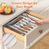 Lifewit Silverware Drawer Organizer, Expandable Utensil Tray for Kitchen, Bamboo Flatware and Cutlery Holder, Wood Adjustable Storage for Spoons Forks Knives, 13-22×15/ 33-56x38cm, Natural and Black(White)