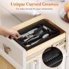 Lifewit Silverware Drawer Organizer Tray, Plastic Cutlery Storage for Kitchen, Flatware and Utensil Holder Divider for Spoons Forks Knives Tableware, 12.3 x 16, 7 Slots, Black(Black)
