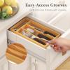 Lifewit Silverware Drawer Organizer, Utensil Tray for Kitchen, Flatware and Cutlery Holder, Storage for Spoons Forks Knives, 33 x 42cm, Natural(6.7″W x 12″D)