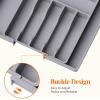Lifewit Silverware Drawer Organizer and Utensil Organizer Set, Expandable Cooking Cutlery Tray for Kitchen, Adjustable Plastic Flatware Holder Storage Divider for Spoons Forks Knives, Large, Black(Gray)