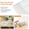 Lifewit Silverware Organizer with Lid, Covered Utensil Tray for Kitchen Drawer and Countertop, Plastic Cutlery and Flatware Storage Box for Spoons Forks Knives Holder Case, 23 x 32 cm, Gray(White)