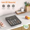 Lifewit Silverware Organizer with Lid, Covered Utensil Tray for Kitchen Drawer and Countertop, Plastic Cutlery and Flatware Storage Box for Spoons Forks Knives Holder Case, 23 x 32 cm, Gray(Black)