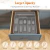Lifewit Silverware Organizer with Lid, Covered Utensil Tray for Kitchen Drawer and Countertop, Plastic Cutlery and Flatware Storage Box for Spoons Forks Knives Holder Case, 23 x 32 cm, Gray(Gray)
