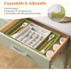 Lifewit Utensil Organizer for Kitchen Drawer, Expandable Cooking Silverware Tray, Adjustable Cutlery Flatware Holder, Plastic Spatula Tools Storage Divider, 13-22.4 x 15, Black(Green&White)