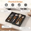 Lifewit Utensil Organizer for Kitchen Drawer, Expandable Cooking Utensil Tray, Bamboo Cutlery Silverware Flatware Holder, Adjustable Spatula Tools Storage Divider, 33 -56x38cm, Natural and Black(Black)