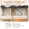 Lifewit Utensil Organizer for Kitchen Drawer, Expandable Cooking Utensil Tray, Bamboo Cutlery Silverware Flatware Holder, Adjustable Spatula Tools Storage Divider, 33 -56x38cm, Natural and Black(White)