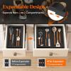 Lifewit Utensil Organizer for Kitchen Drawer, Expandable Cooking Utensil Tray, Bamboo Cutlery Silverware Flatware Holder, Adjustable Spatula Tools Storage Divider, 33 -56x38cm, Natural and Black(Black)