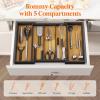 Lifewit Utensil Organizer for Kitchen Drawer, Expandable Cooking Utensil Tray, Bamboo Cutlery Silverware Flatware Holder, Adjustable Spatula Tools Storage Divider, 33 -56x38cm, Natural and Black(Natural & Black)