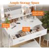 Lifewit Vanity Desk Set with Mirror and Lights, White Makeup Dressing Table with 2 Drawers&Chair, 3 Lighting Modes Adjustable Brightness, Suitable for Bedroom/Bathroom, Wooden Top&Iron Frame(White)