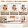 Lifewit Vanity with Mirror and Bulbs Lights, Adjustable Color/Brightness, 2 Power Outlets/ 2 USB Ports, White Makeup Desk with Storage Stool, 8 Open Shelves, 2 Drawers, 68lbs Weight, Bottom Shelf(LED Light Mirror)