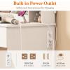 Lifewit Vanity with Mirror and Bulbs Lights, Adjustable Color/Brightness, 2 Power Outlets/ 2 USB Ports, White Makeup Desk with Storage Stool, 8 Open Shelves, 2 Drawers, 68lbs Weight, Bottom Shelf(Bulbs Light Mirror)