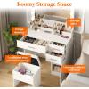 Lifewit Vanity with Mirror and Bulbs Lights, Dressing Table with Large Drawer, 3 Level Storage Dresser & 3 Lighting Modes Adjustable Brightness, Suitable for Bedroom, 76lbs Weight(Bulbs Light Mirror)