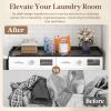Lifewit Washer Dryer Countertop, Melamine Covers with Edge Rails for The Top, Laundry Room Storage and Organization, Spice Type, Hold 200lbs, Black, 54″ x 27.5″(Black Marble)