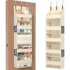 Lifewit 1 Pack Over the Door Organizer, Clear Window Hanging Storage with 4 Mesh Side Pockets, Anti Tilt 40 lbs Load Behind Door for Pantry, Nursery, Bathroom, Bedroom, Dorm, 5 Section, Gray(Beige)