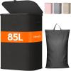 Lifewit 165L Laundry Basket with Lid, Large Laundry Hamper with Plastic Handles and Removable Bag, Foldable Tall Dirty Clothes Hampers for Laundry for Laundry Room, Bedroom, Bathroom, Dorm, Beige(Black)