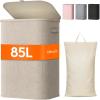 Lifewit 165L Laundry Basket with Lid, Large Laundry Hamper with Plastic Handles and Removable Bag, Foldable Tall Dirty Clothes Hampers for Laundry for Laundry Room, Bedroom, Bathroom, Dorm, Beige(Beige)