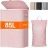Lifewit 165L Laundry Basket with Lid, Large Laundry Hamper with Plastic Handles and Removable Bag, Foldable Tall Dirty Clothes Hampers for Laundry for Laundry Room, Bedroom, Bathroom, Dorm, Beige(Pink)