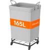 Lifewit 165L Laundry Basket with Wheels, Large Heavy Duty Commercial Rolling Laundry Hamper with Handles, Tall Steel Frame Laundry Cart for Laundry Room Bedroom Hotel Home Dorm, White(Sliver Gray)