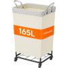 Lifewit 165L Laundry Basket with Wheels, Large Heavy Duty Commercial Rolling Laundry Hamper with Handles, Tall Steel Frame Laundry Cart for Laundry Room Bedroom Hotel Home Dorm, White(White)