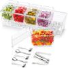 Lifewit 2 Pack Ice Chilled Condiment Caddy with 5 Containers(2.5 cup), Condiment Server with Separate Lids, Serving Tray Platter for Bar Accessories, Fruit, Salad, Taco, Party Garnish(1)