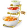 Lifewit 3 Tier Plastic Serving Bowls with Metal Stand, Chips and Dip Serving Tray Set for Entertaining Party, Crack-Proof Serving Platters for Fruit/Salad/Snack/Dessert Appetizer/Candy, Gold(Gold)
