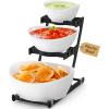 Lifewit 3 Tier Plastic Serving Bowls with Metal Stand, Chips and Dip Serving Tray Set for Entertaining Party, Crack-Proof Serving Platters for Fruit/Salad/Snack/Dessert Appetizer/Candy, Gold(Black)