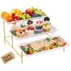 Lifewit 3 Tier Serving Tray for Party, 12″ x 6.5″ Plastic Tiered Food Serving Platters, White Rotatable Tiered Tray Stand with Gold Collapsible Metal Stand, Dessert Table Display Set for Buffet(14″ x 6.5″)
