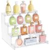 Lifewit 4 Tier Clear Display Riser Stand with Decorative Secure Fences, Tool-free Assembly, Plastic 12 Inch Perfume Organizer, Display for Figures, Cupcake, Dessert, 1-pack(Clear)