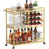 Lifewit Bar Cart for The Home, 3 Tier Drink Cart with Lockable Wheels, 12 Wine Rack and 3 Rows Glass Holders, Liquor Serving Cart for Livingroom, 80 x 33.2 x 86 cm/31.6 x 13.1 x 33.9 inch Gold(Gold)