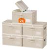 Lifewit Clothes Storage Bins with Lids, Fabric Foldable Storage Boxes with Handles, Decorative Closet Organizer, Stackable Cube Baskets Container for Bedroom, Office, 34.5L Large Beige, 2 Packs(5)
