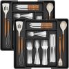 Lifewit Expandable Silverware Drawer Organizer, Adjustable Utensil Cutlery Tray for kitchen, Plastic Flatware Spoon Fork Knives Holder Storage Divider, 2 Pack, Gray(Black)