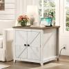 Lifewit Farmhouse End Table with Charging Station and USB Ports, Large Tabletop Side Table with Double Barn Doors, Wood Square Nightstand for Living Room, Office, Bedroom, Hold 110lbs, Rustic White